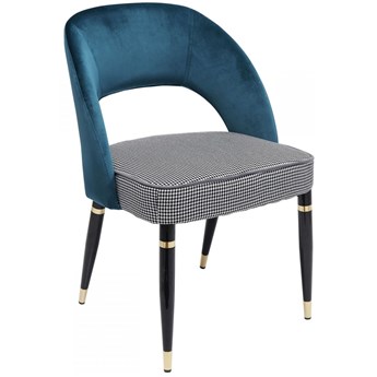 Krzesło tapicerowane niebiesko zielone siedzisko pepitka nogi metalowe czarno złote 56x58 cm