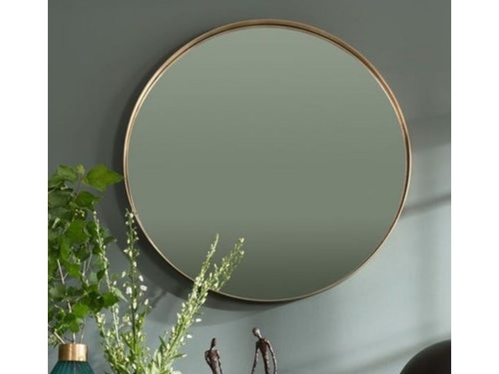 Lustro wiszące Curve Round ∅100 cm mosiężne Lustro z ramą Okrągłe Ścienne Styl Vintage Pomieszczenie Sypialnia