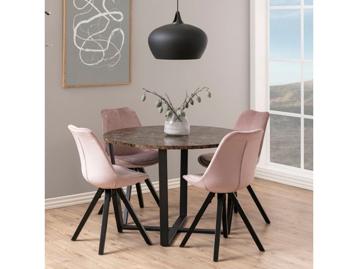 Stół Hagley Ø110 cm brązowy Marmur Wysokość 75 cm Szerokość 75 cm Drewno Metal Styl Nowoczesny