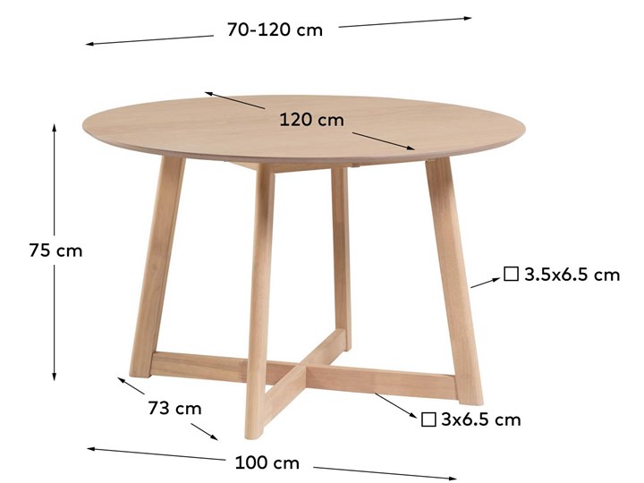 Stół okrągły rozkładany Maryse drewniany bielony 70(120)x75 cm Rozkładanie Rozkładane Drewno Średnica 120 cm