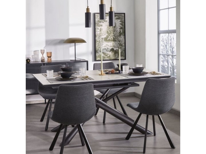 Stół rozkładany Theone 160 (210) x 90 cm porcelanowy nogi ze stali wykończenie czarne Szkło Płyta MDF Liczba miejsc Do 10 osób Ceramika Kategoria Stoły kuchenne