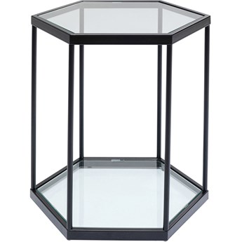 Stolik kawowy oktagon metalowy blat szklany czarny 55x55cm