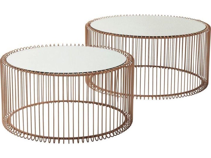 Zestaw dwóch stolików kawowych Wire miedziane Długość 70 cm Szkło Zestaw stolików Szerokość 70 cm Styl Glamour