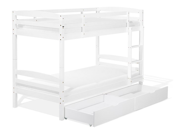 Beliani Łóżko dziecięce piętrowe z szufladami białe drewniane z drabinką 90 x 200 cm Skandynawski design
