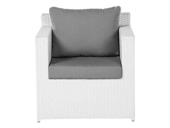 Zestaw mebli ogrodowych 5-osobowy biały rattan szare poduszki sofa 2 fotele pufa stolik Aluminium Tworzywo sztuczne Styl Nowoczesny Zestawy wypoczynkowe Technorattan Kategoria Zestawy mebli ogrodowych