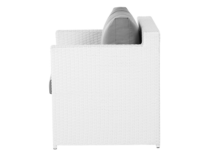 Zestaw mebli ogrodowych 5-osobowy biały rattan szare poduszki sofa 2 fotele pufa stolik Aluminium Tworzywo sztuczne Technorattan Zestawy wypoczynkowe Styl Nowoczesny