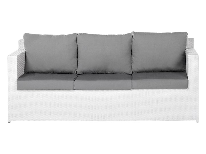 Zestaw mebli ogrodowych 5-osobowy biały rattan szare poduszki sofa 2 fotele pufa stolik Zestawy wypoczynkowe Technorattan Aluminium Tworzywo sztuczne Kategoria Zestawy mebli ogrodowych