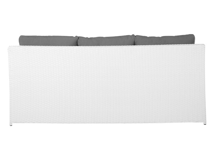 Zestaw mebli ogrodowych 5-osobowy biały rattan szare poduszki sofa 2 fotele pufa stolik Technorattan Tworzywo sztuczne Aluminium Zestawy wypoczynkowe Kategoria Zestawy mebli ogrodowych