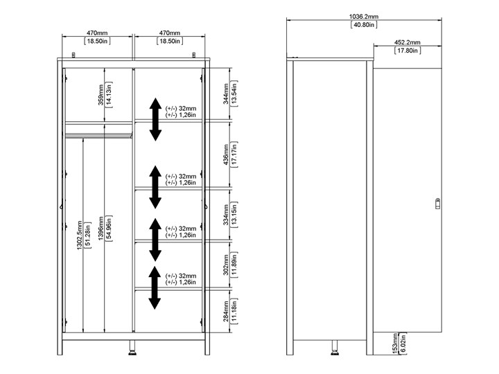 Dwudrzwiowa szafa ubraniowa Madrid 2D czarny mat Wysokość 199 cm Głębokość 58 cm Styl Minimalistyczny
