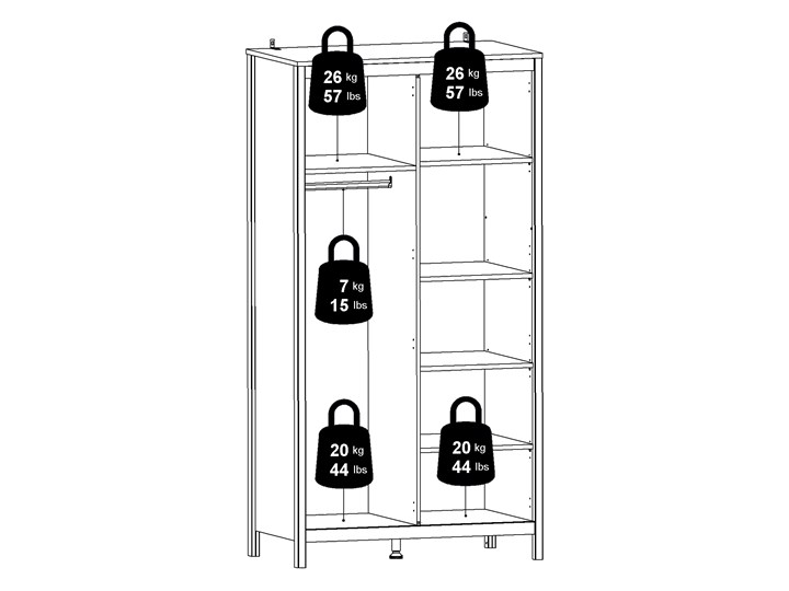 Dwudrzwiowa szafa ubraniowa Madrid 2D czarny mat Wysokość 199 cm Głębokość 58 cm Styl Minimalistyczny