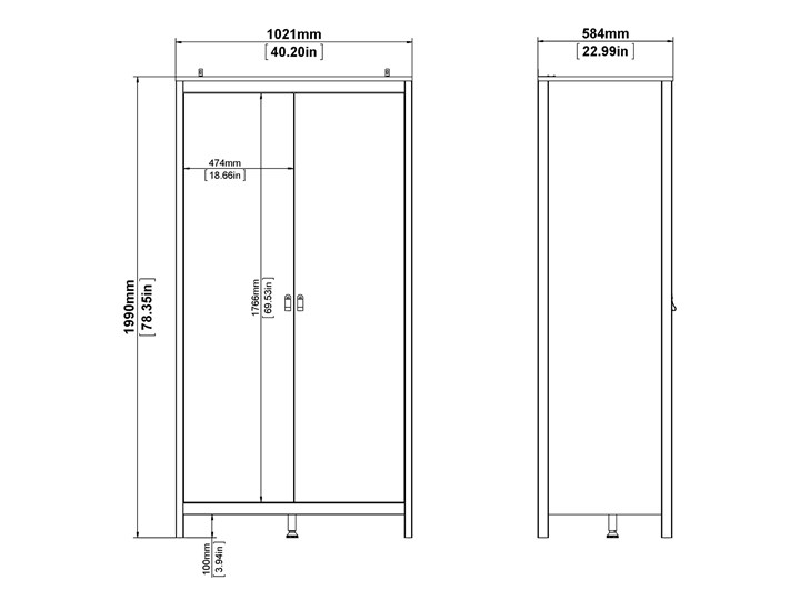 Dwudrzwiowa szafa ubraniowa Madrid 2D czarny mat Wysokość 199 cm Styl Minimalistyczny Głębokość 58 cm Ilość drzwi Dwudrzwiowe