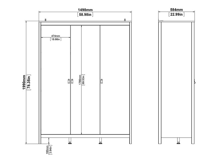 Trzydrzwiowa szafa ubraniowa w kolorze czarnym Madrid 3D Szerokość 150 cm Wysokość 199 cm Głębokość 58 cm Ilość drzwi Trzydrzwiowe