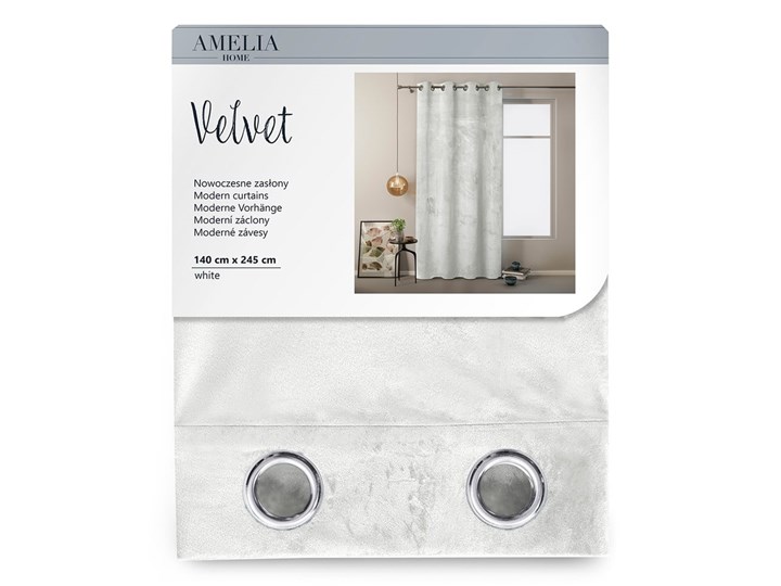 Biała zasłona z aksamitną powierzchnią AmeliaHome Velvet, 140x245 cm Typ Zasłony gotowe Bawełna Kolor Biały
