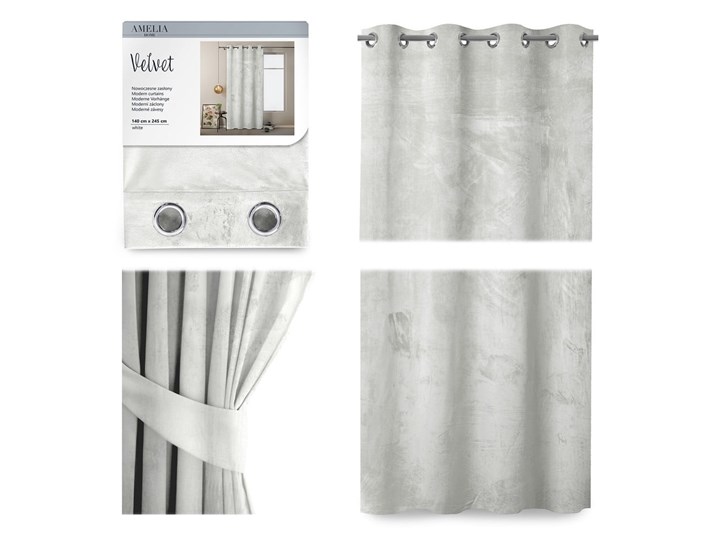 Biała zasłona z aksamitną powierzchnią AmeliaHome Velvet, 140x245 cm Bawełna Typ Zasłony gotowe Kolor Biały