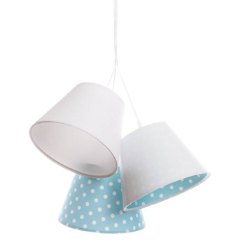 Potrójna lampa wisząca do pokoju dziecka Laura biało błękitne stożki w kropki