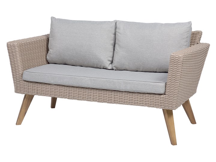 Zestaw mebli ogrodowych 4-osobowy wypoczynkowy szaro-brązowy technorattan sofa dwa fotele poduszki stolik kawowy Stal Zestawy wypoczynkowe Styl Nowoczesny Tworzywo sztuczne Zestawy kawowe Kategoria Zestawy mebli ogrodowych