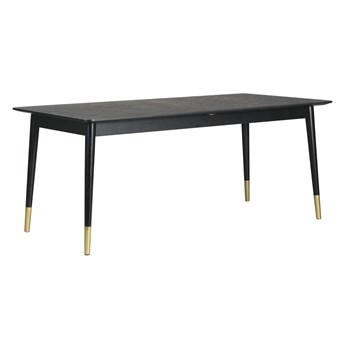 Stół rozkładany czarny fornirowany blat jesion drewniane nogi kauczuk 180-260x90 cm