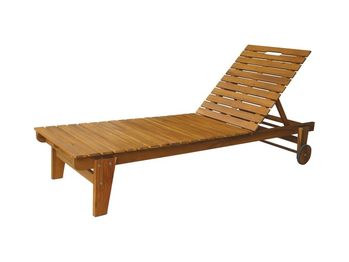 Leżanka GoodHome Denia akacja 197 x 71 cm Leżanki Tworzywo sztuczne Z regulowanym oparciem Drewno Kolor Brązowy