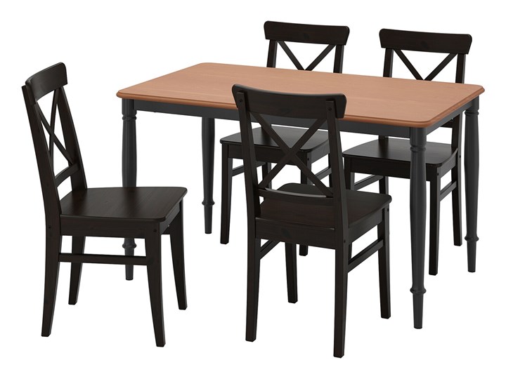 IKEA DANDERYD / INGOLF Stół i 4 krzesła, sosna czarny/brązowoczarny, 130x80 cm