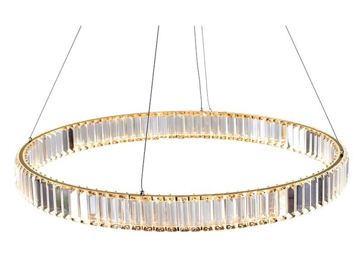 MCODO :: Kryształowy złoty żyrandol led Prisma 48W z barwą ciepłą 3000K ring 80cm Lampa z kloszem Metal Lampa z kryształkami Lampa LED Styl Nowoczesny