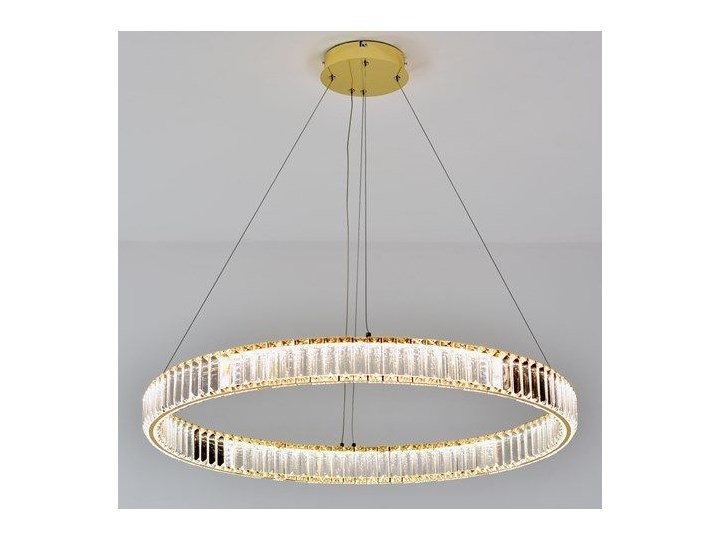 MCODO :: Kryształowy złoty żyrandol led Prisma 48W z barwą ciepłą 3000K ring 80cm Lampa LED Metal Lampa z kryształkami Lampa z kloszem Styl Nowoczesny Styl Glamour