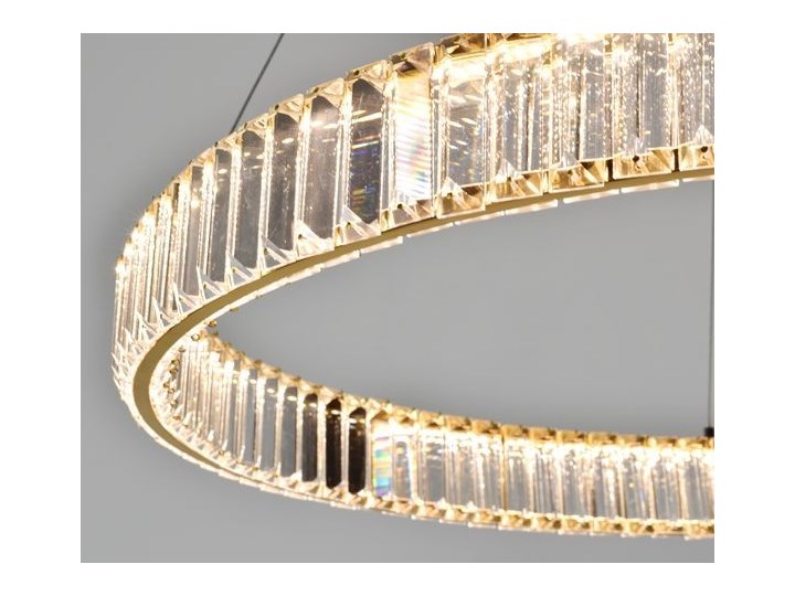 MCODO :: Kryształowy złoty żyrandol led Prisma 48W z barwą ciepłą 3000K ring 80cm Lampa LED Lampa z kryształkami Lampa z kloszem Metal Styl Nowoczesny