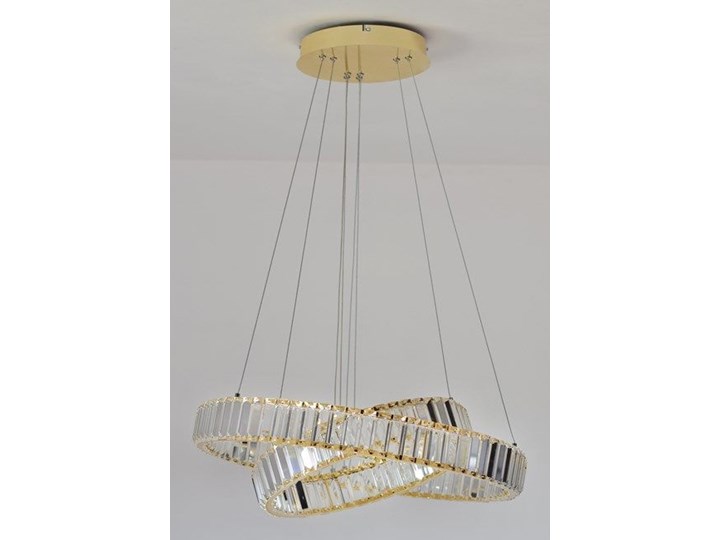 MCODO :: Kryształowy złoty żyrandol led Prisma 60W z barwą ciepłą 3000K z podwójnymi ringami 60 i 40cm Chrom Lampa z kryształkami Metal Styl Nowoczesny Kategoria Lampy wiszące