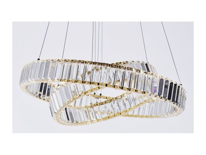 MCODO :: Kryształowy złoty żyrandol led Prisma 60W z barwą ciepłą 3000K z podwójnymi ringami 60 i 40cm Styl Klasyczny Chrom Lampa z kryształkami Metal Kategoria Lampy wiszące