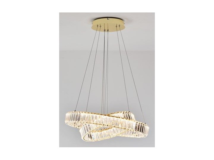 MCODO :: Kryształowy złoty żyrandol led Prisma 60W z barwą ciepłą 3000K z podwójnymi ringami 60 i 40cm Metal Lampa z kryształkami Chrom Kategoria Lampy wiszące Styl Klasyczny