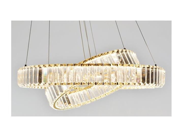 MCODO :: Kryształowy złoty żyrandol led Prisma 60W z barwą ciepłą 3000K z podwójnymi ringami 60 i 40cm Metal Chrom Lampa z kryształkami Styl Klasyczny Styl Nowoczesny