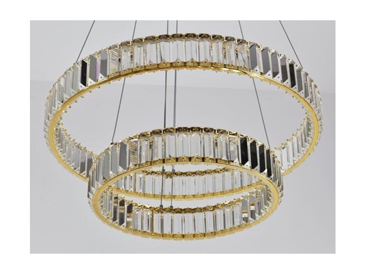 MCODO :: Kryształowy złoty żyrandol led Prisma 60W z barwą ciepłą 3000K z podwójnymi ringami 60 i 40cm Metal Chrom Lampa z kryształkami Styl Klasyczny