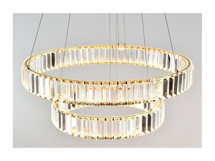 MCODO :: Kryształowy złoty żyrandol led Prisma 60W z barwą ciepłą 3000K z podwójnymi ringami 60 i 40cm Lampa z kryształkami Chrom Kategoria Lampy wiszące Metal Styl Nowoczesny
