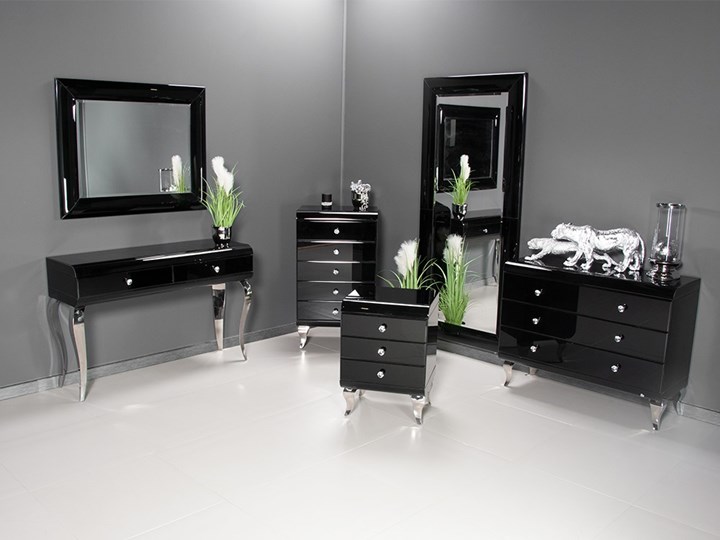 Szafka nocna czarne szkło ANGELITTA II GLAMUR Stal Metal Styl Glamour