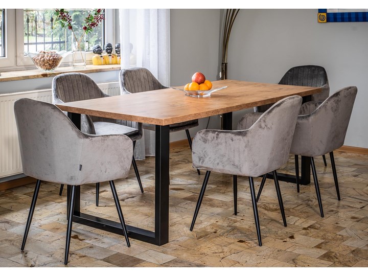 Rozkładany stół do jadalni 140x240x90 - FIORD - Dąb Metal Drewno Długość 140 cm Szerokość 240 cm Sosna Płyta MDF Pomieszczenie Stoły do jadalni