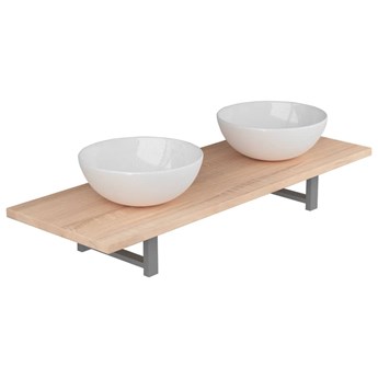 VidaXL Trzyczęściowy zestaw mebli do łazienki, ceramiczny, dębowy