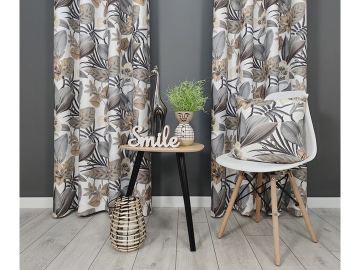 Zasłona gotowa 140x250 amarcinum szaro beżowa F-FE51003-001 140x250 cm Poliester Mocowanie Tunel Bawełna Kategoria Zasłony