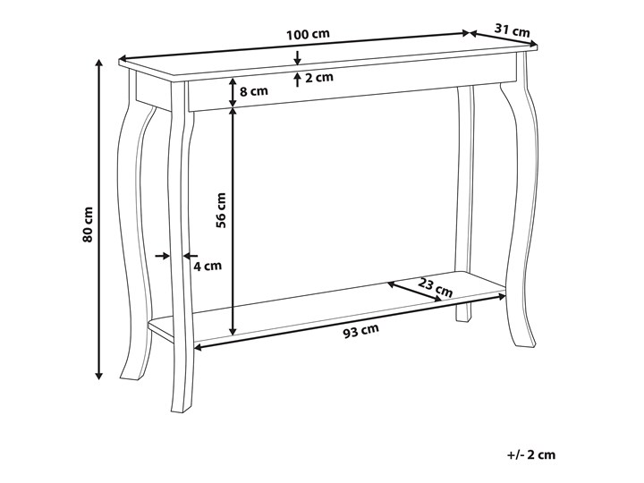 Beliani Konsola stolik z półką biały 100 x 30 cm styl prowansalski salon przedpokój sypialnia Szerokość 100 cm Płyta MDF Głębokość 31 cm Pomieszczenie Garderoba