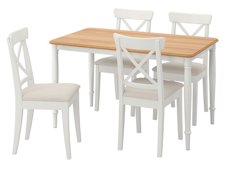 IKEA DANDERYD / INGOLF Stół i 4 krzesła, okl dęb biały/Hallarp beżowy, 130x80 cm Pomieszczenie Jadalnia Kategoria Stoły z krzesłami