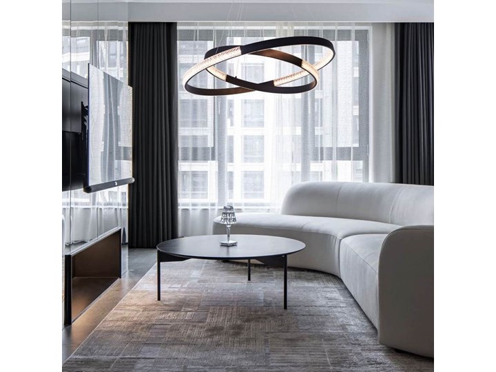 MCODO :: Nowoczesna lampa led Luna czarna o mocy 60W z barwą ciepłą 3000K 60cm Lampa z kloszem Tworzywo sztuczne Metal Kolor Czarny