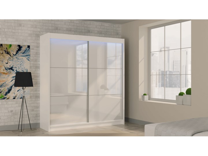 Szafa przesuwna biała lacobel 200 cm WALENCJA szybka dostawa Płyta MDF Wysokość 216 cm Płyta laminowana Stal Rodzaj frontów Z grafiką