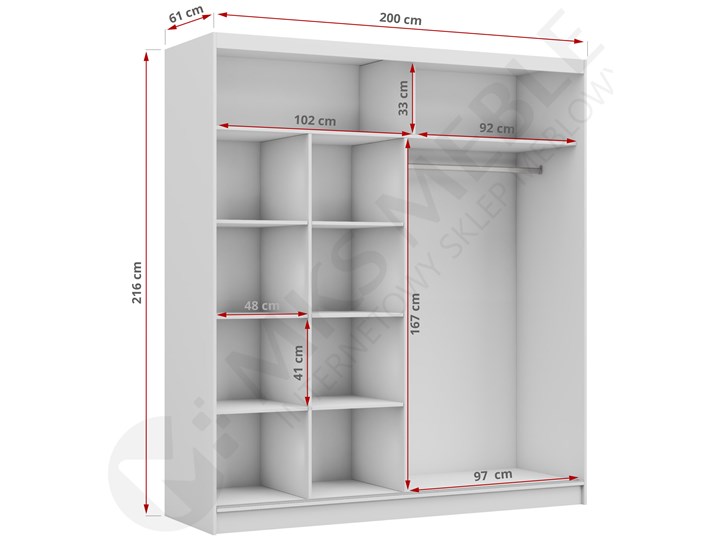 Szafa przesuwna biała lacobel 200 cm WALENCJA szybka dostawa Wysokość 216 cm Stal Płyta laminowana Pomieszczenie Garderoba Płyta MDF Styl Nowoczesny