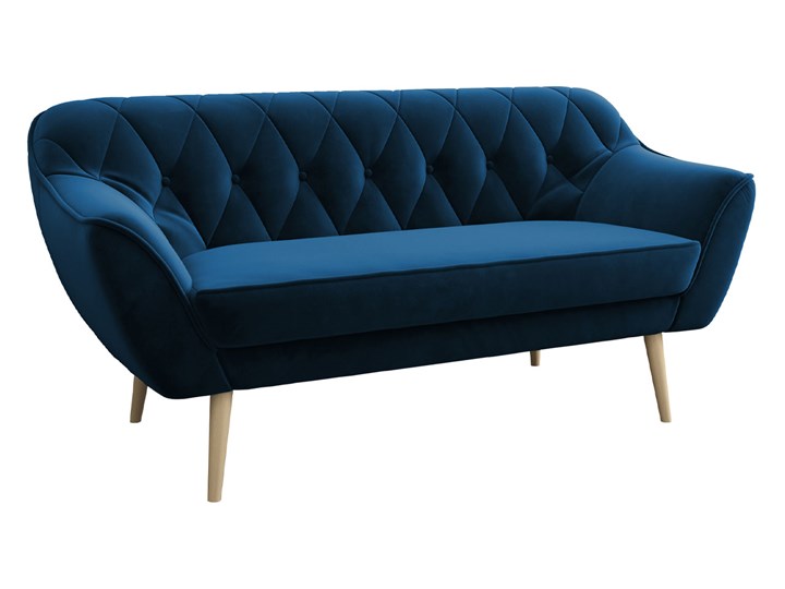 Skandynawska trzyosobowa sofa na wysokich nóżkach PIRS 3 ciemnoniebieska Głębokość 74 cm Szerokość 180 cm Styl Skandynawski Typ Pikowane