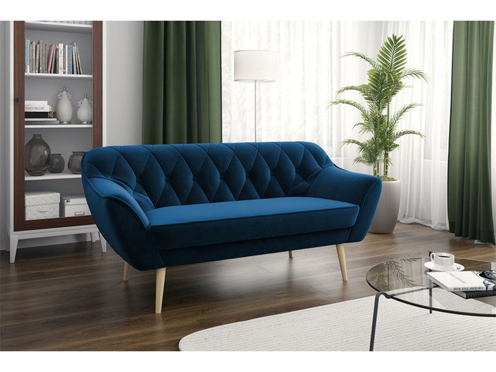 Skandynawska trzyosobowa sofa na wysokich nóżkach PIRS 3 ciemnoniebieska Głębokość 74 cm Szerokość 180 cm Materiał obicia Tkanina