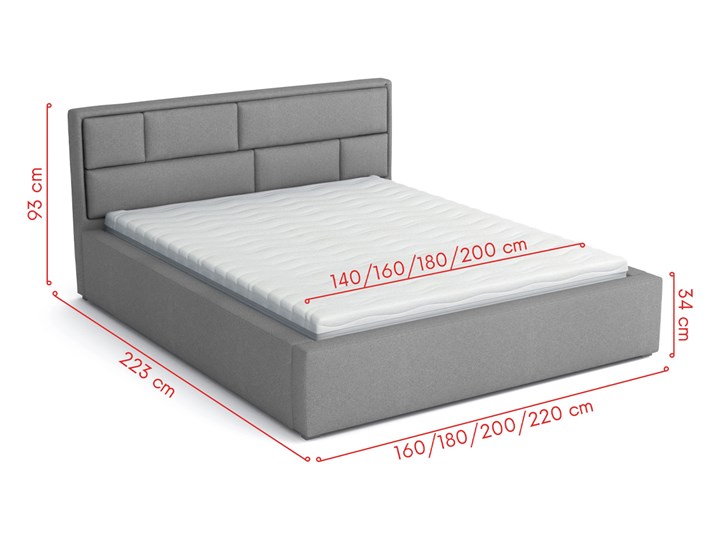 szare Łóżko tapicerowane DAKO 180x200 stelaż metalowy, pojemnik Pojemnik na pościel Z pojemnikiem Łóżko metalowe Kategoria Łóżka do sypialni
