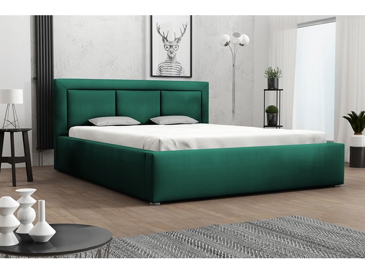 Łóżko tapicerowane butelkowa zieleń MADERA 180x200cm Pojemnik na pościel Z pojemnikiem