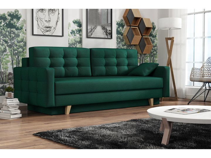 Sofa skandynawska z funkcją spania - ITALIA butelkowa zieleń Typ Pikowane Głębokość 100 cm Szerokość 226 cm Głębokość 145 cm Styl Skandynawski