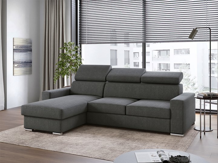 Rozkładany narożnik FOX z funkcją spania i regulowanymi zagłówkami Szerokość 242 cm Wysokość 42 cm Wykonanie siedziska Pianka Materiał obicia Skóra ekologiczna