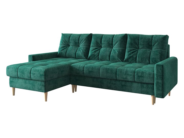 Butelkowo zielony skandynawski rozkładany narożnik z funkcją spania SCANDI Szerokość 220 cm Wysokość 44 cm Strona Lewostronne