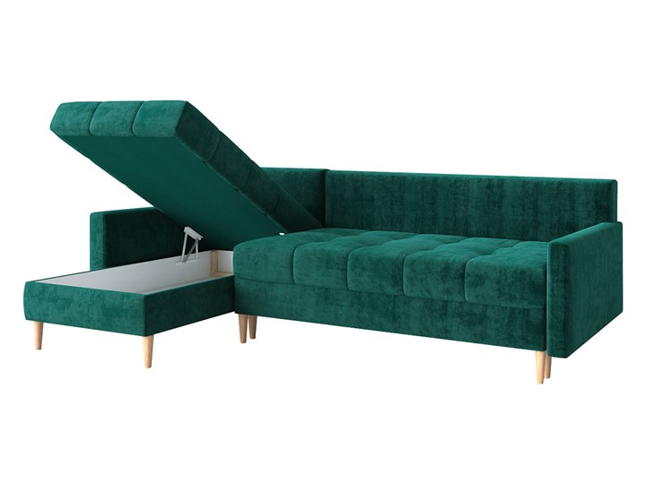 Butelkowo zielony skandynawski rozkładany narożnik z funkcją spania SCANDI Wysokość 44 cm Wykonanie siedziska Sprężyny Szerokość 220 cm Materiał obicia Tkanina