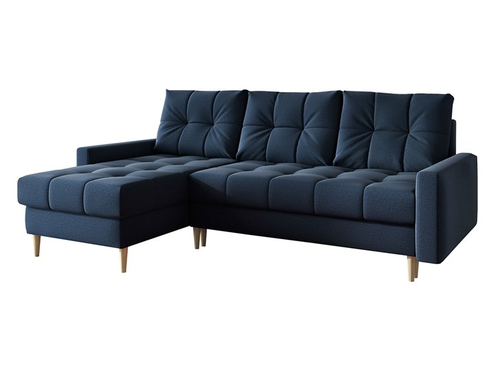 Granatowy skandynawski rozkładany narożnik z funkcją spania SCANDI Szerokość 220 cm Materiał obicia Tkanina Wysokość 44 cm Wykonanie siedziska Pianka